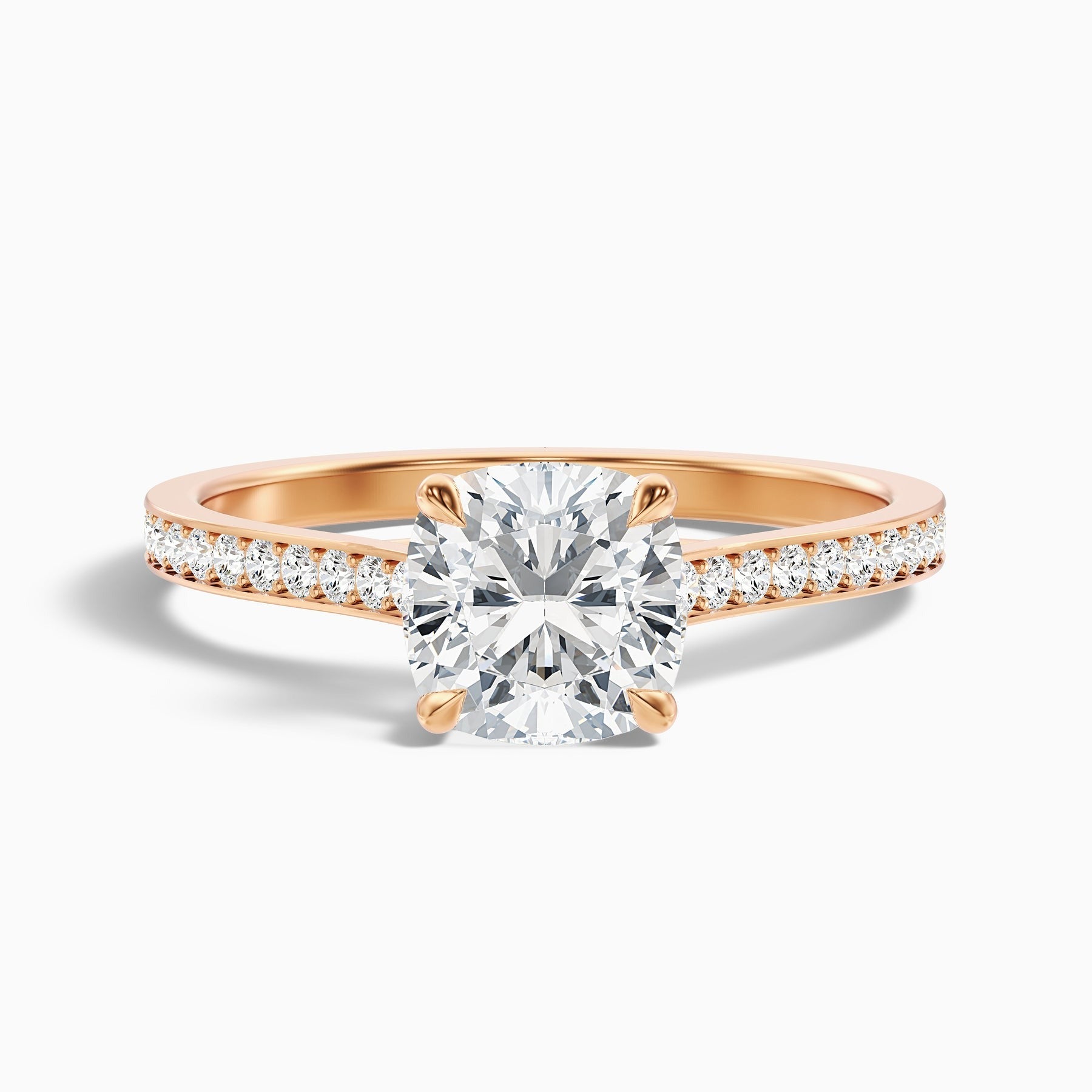 Amour Cushion Cut Side Stone Pave Lab Grown Engagement Ring